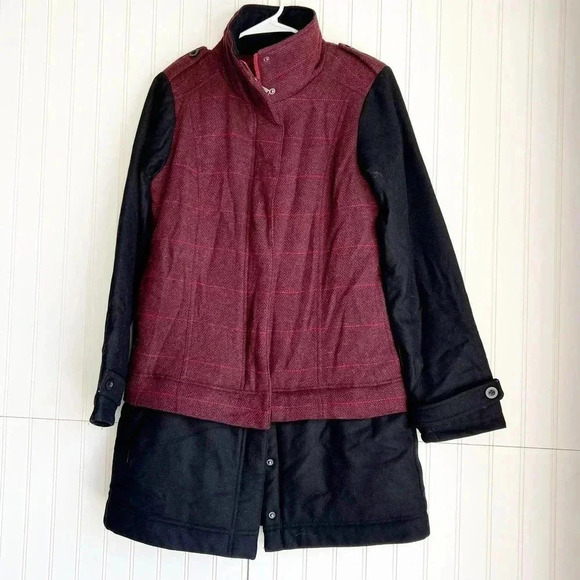 prAna Size XS Women's Wool Convertible Red Windowpane Caprise Jacket Coat New! - Picture 5 of 9